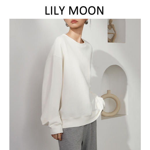 LILY MOON港风肌理感圆领宽松卫衣 商品图7