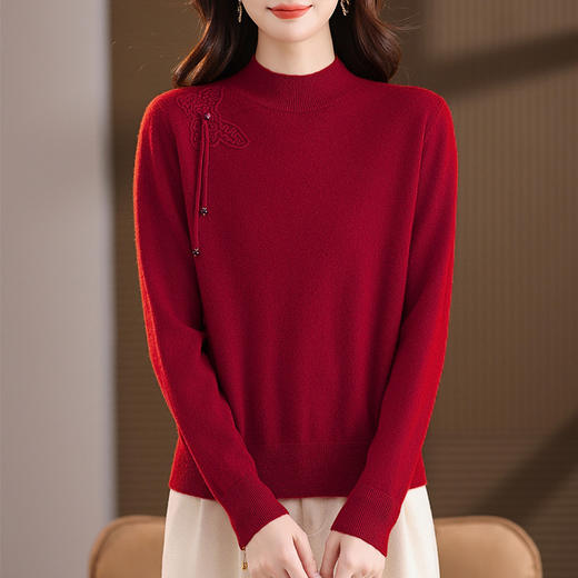 「自」全新升级【铂金会员284/天猫379/差价95】(13032)洛诗琳蝴蝶结纯色半高领帽衫2025秋冬新款套头宽松针织毛衣 商品图2