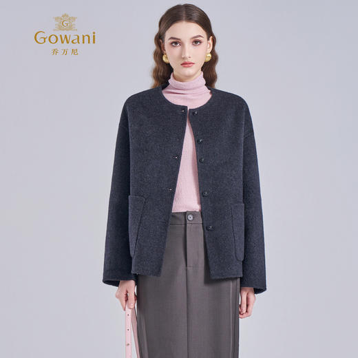乔万尼2025冬新品软糯真丝驼绒双面呢羊毛短款无领高级感毛呢大衣ED4B745 商品图2