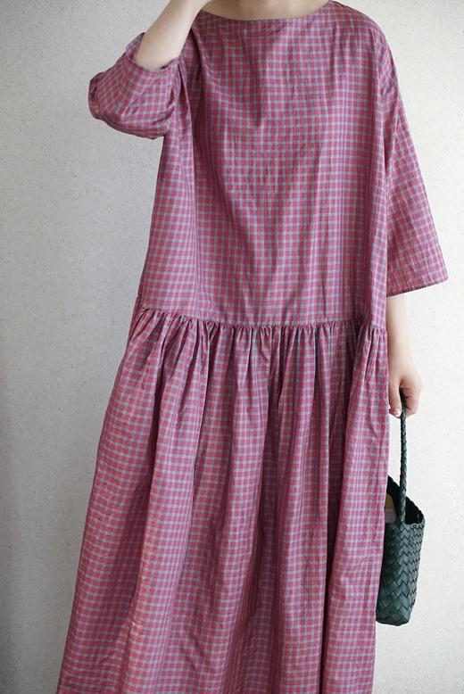 apuntob 格纹真丝连衣裙(覆盆子红格/青柠黄格) 商品图3
