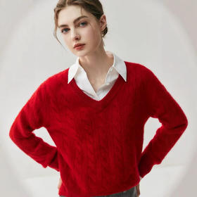 「高货qj」全新升级【铂金会员487/天猫659/差价172】(03544)洛诗琳复古麻花V领羊绒衫2025秋冬气质显瘦套头针织毛衣女qj03544