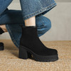 阿么手工女鞋防水台高跟靴子冬季新款增高加绒法式通勤短靴女8CM 商品缩略图4