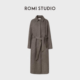 ROMI STUDIO“”山羊绒羊毛混纺斜纹收腰长款风衣 441D3036