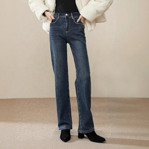 窄版直筒牛仔裤女大码胖mm2026春装新款中年妈妈高腰显瘦裤子外穿 商品图0