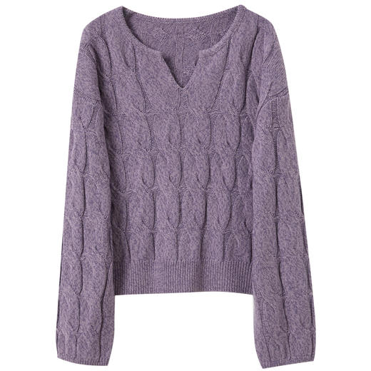 三彩2026春季新款小V领绞花针织衫显瘦落肩袖毛衫上衣设计感M 商品图4