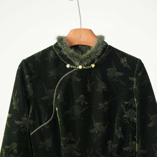 西子/玉蝶衔春韩国绒烫金新中式拼水貂改良旗袍/QPHY0147 商品图1