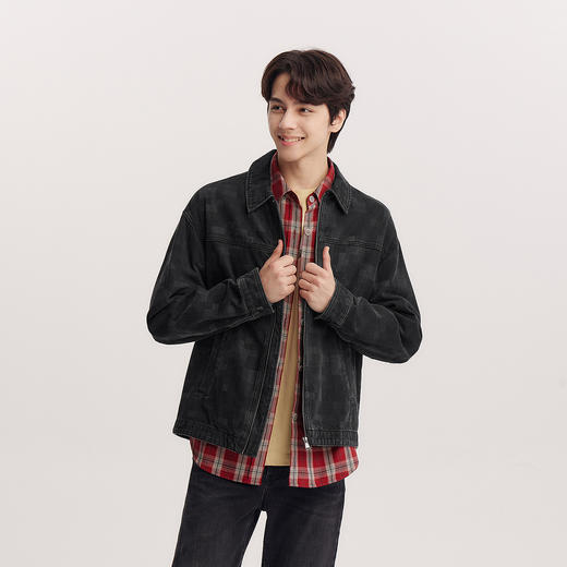 森柔|森马夹克男春季复古牛仔外套小宽松舒适翻领上衣时尚流行潮 商品图2