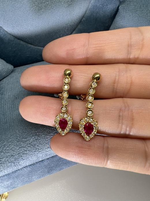 【挚友限定】灵蛇 18k金红宝石钻石耳夹 经典围镶款 耳坠红宝石0.8ct 钻石0.75ct  优雅耳坠款 弹力双夹 4.8g 商品图4
