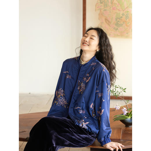 牧衣游原创 重磅丝棉匹绣夹棉棉衣新款保暖蓝色复古禅意棉服 青时 商品图1