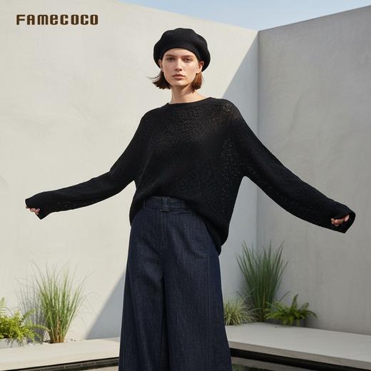 Famecoco范可儿文艺镂空设计感毛衫休闲宽松套头上衣FAD8DB126 商品图1