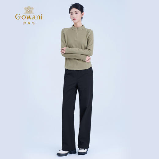 乔万尼2025冬加厚绒里休闲显瘦抽绳经典黑色直筒裤EZ4F158 商品图3