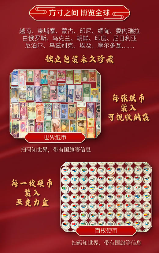 抢购【有赠品看详情】2026年马跃新程 马年大吉创意外国纪念币红包 掌上“环球博物馆” 扫码看世界 娃娃红包 中国风宫墙红包 百福桶 新年春节压岁钱礼物 商品图6