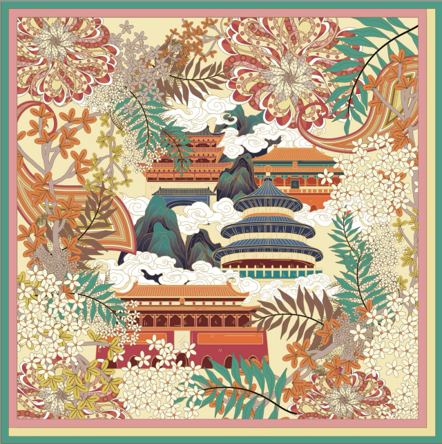 丝绸方巾-江山灵轴·云岫共生