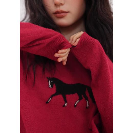 【Spring Wave 复古圆领羊毛刺绣红毛衣】马年限定 ，新年红毛衣，32支进口纱线，30%羊毛混合成份 商品图2