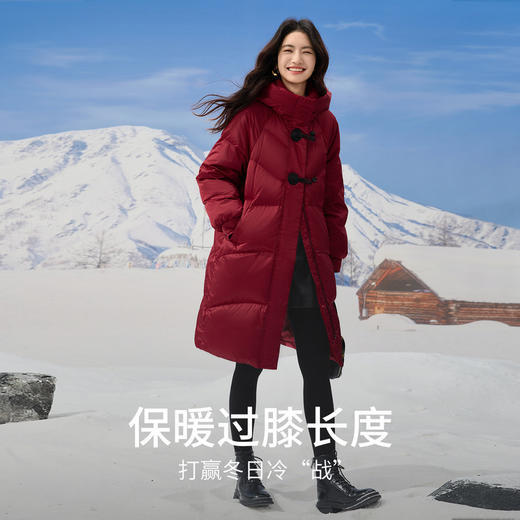 【12/17新品】熙世界圣诞红色羽绒服女中长款防风御寒连帽白鸭绒厚外套2025冬装 商品图2