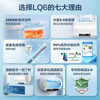 统帅海尔出品60升电热水器京东自营上门安装2200W速热一级能效节能家用储水式 LEC6001H-LQ6白 商品图2