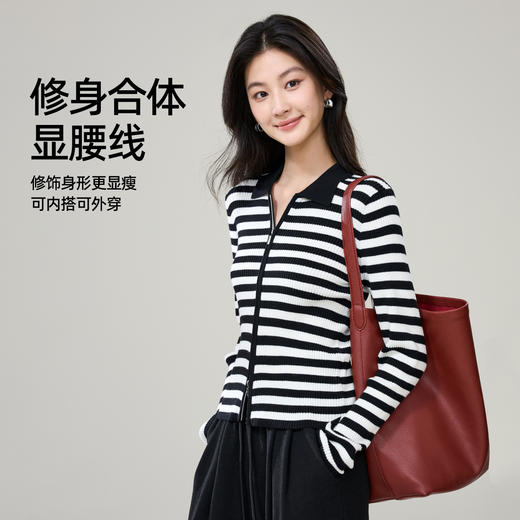 【显瘦-坑条针织衫】逸阳春款修身显瘦弹力POLO领羊毛打底衫上衣3381 商品图6