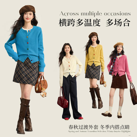 【12/17新品】熙世界多巴胺糖果色长袖毛衣开衫女秋冬季内搭通勤圆领打底针织衫 商品图2