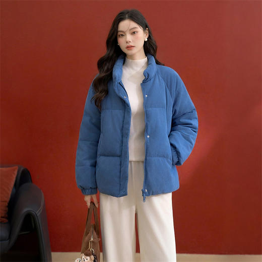 西遇蓝色立领短款棉服女冬季新款灯芯绒小个子保暖面包服V0055470/SS051720 商品图2