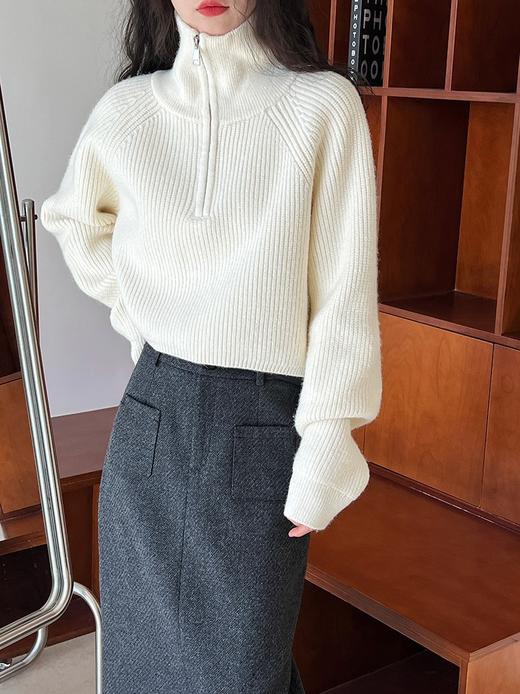 【韩系！高奢短款针织衫】半拉链纯色立领短款针织衫 上衣毛衣 女秋冬新款外套  洋气立领拉链毛衣 商品图1
