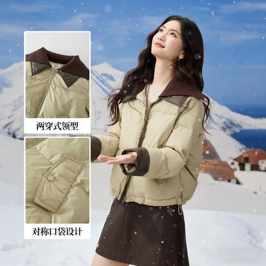  【年货节】熙世界巴恩风针织翻领拼接羽绒棉衣棉服女冬装小个子短款棉袄外套 商品图2