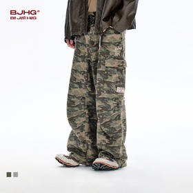 BJHG不计后果复古迷彩工装裤男冬季新款美式做旧宽松伞兵休闲裤女
