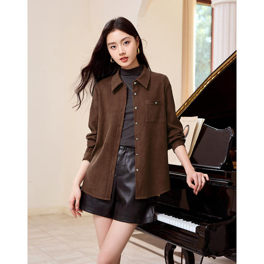 【年货节】熙世界法式复古酒红色磨毛衬衫女秋冬2025年新款叠穿长袖衬衣外套 商品图4