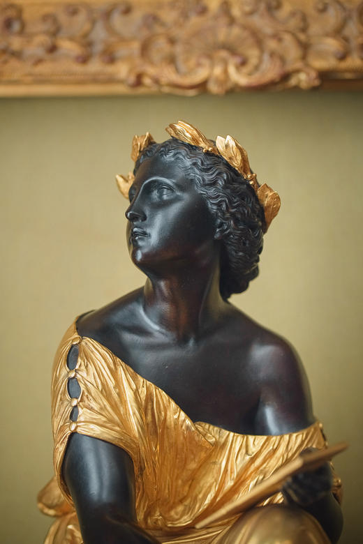 独角鹿西洋古董19世纪末欧洲出品古典人物主题铜鎏金装饰青铜雕塑《雅典娜》 商品图6