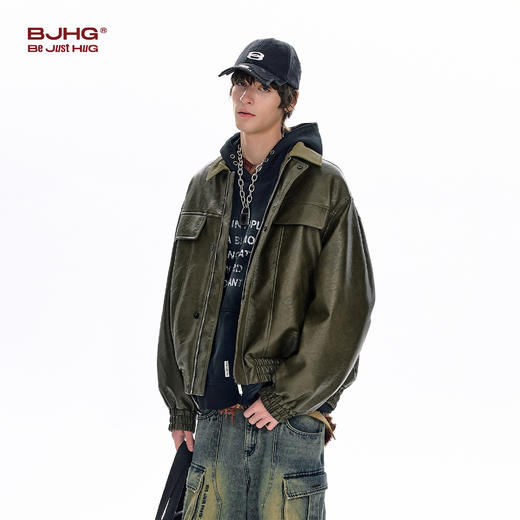 BJHG不计后果美式皮衣外套男款春季2026新款潮撞色简约短宽夹克女 商品图2