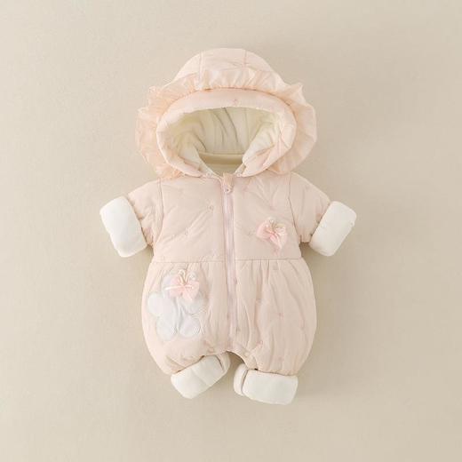 婴幼儿冬季款加厚女宝宝外穿连帽连体衣甜美可爱爬服加绒保暖棉服 商品图3