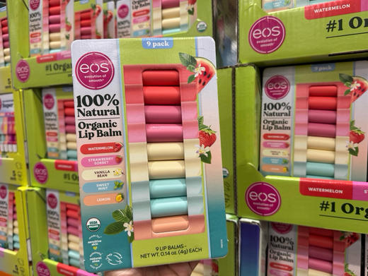 220元/组！🇺🇸，一版🈶香草➕草莓➕西瓜➕甜薄➕柠檬！。EOS果味天然保湿润唇膏9只装！新包装哦📣敲黑板🤣说重点👉唇膏是有机滴 商品图0