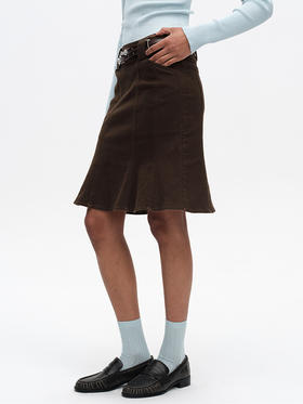 TR她热 焦糖摩卡 棕色斜纹棉复古小鱼尾百搭A字半裙短裙