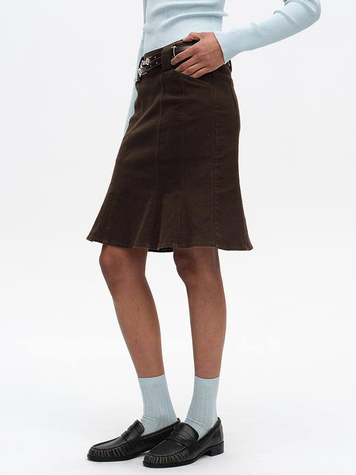 TR她热 焦糖摩卡 棕色斜纹棉复古小鱼尾百搭A字半裙短裙 商品图0