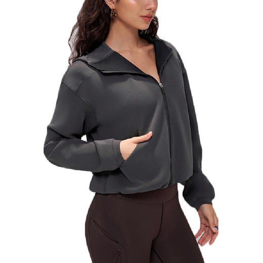 跃牌【轻匀系列】春秋连帽运动卫衣女瑜伽服上衣外套宽松休闲夹克健身长袖WT8861 商品图4