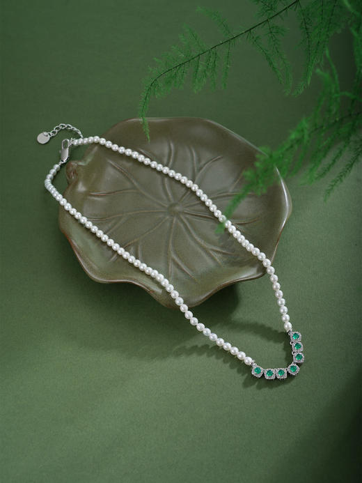 子佩集【清漪沁雪】珍珠项链【XXXL002】3.2mm珠绿玉髓2512 商品图1