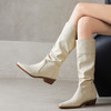【预售7天】软糯好穿！全牛皮米白尖头粗跟大筒围皱皱高筒靴MNLS&D2563 商品缩略图2