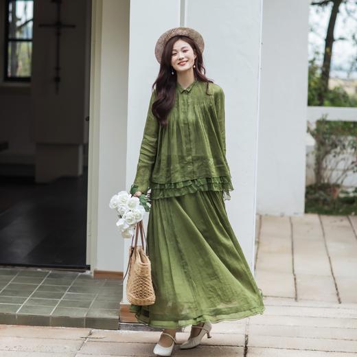 【林栖设计小店】 （现货）山谷绿意|苎麻衬衣褶皱真丝肌理感2026早春新款衬衫女1961105 商品图1