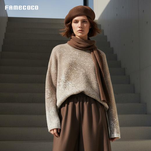 Famecoco范可儿时尚渐变套头毛衫高级山羊绒宽松打底衫FAD8DB124 商品图1