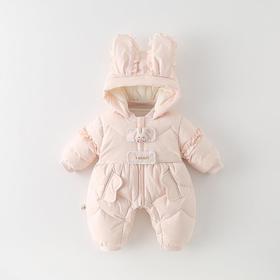 婴儿连体羽绒服白鸭绒2025新生儿连体衣女宝宝加厚保暖粉色爬服