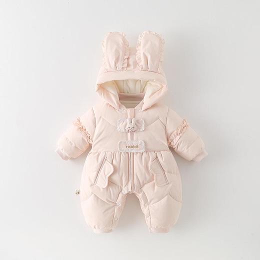 婴儿连体羽绒服白鸭绒2025新生儿连体衣女宝宝加厚保暖粉色爬服 商品图0