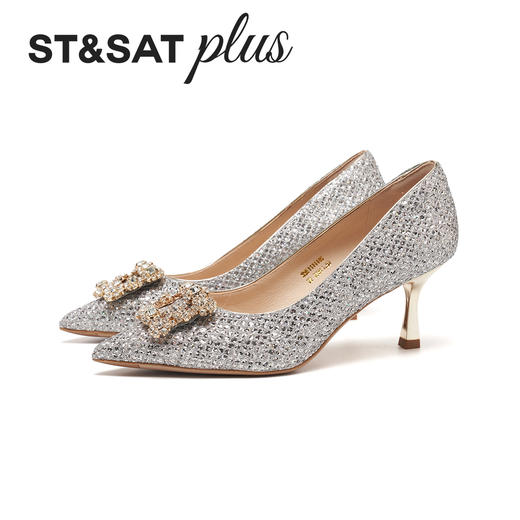星期六26春新款闪耀钻扣尖头晚宴细高跟SSE1111115 商品图6