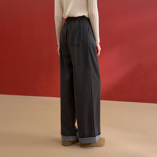 西遇休闲裤直筒垂感女秋季新款卷边条纹拼接宽松阔腿长裤V0055467/SS051511 商品图4