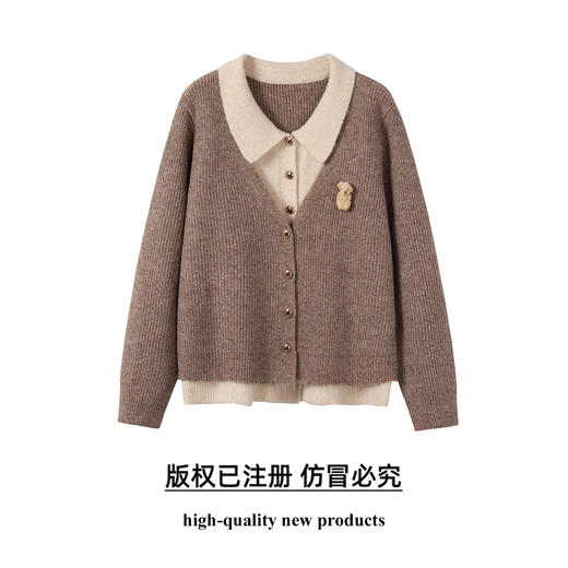奢姿大码女装2025冬季时尚小熊装饰针织开衫胖妹妹气质甜美上衣9654691138 商品图0