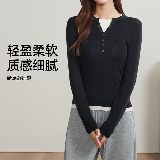 【100%绵羊毛-假两件毛衫】逸阳秋冬撞色圆领修身显瘦气质毛衣5282 商品图5