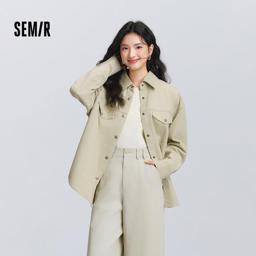 森马长袖衬衫女春季中长款落肩oversize磨毛复古简约盐系慵懒衬衣 商品图0