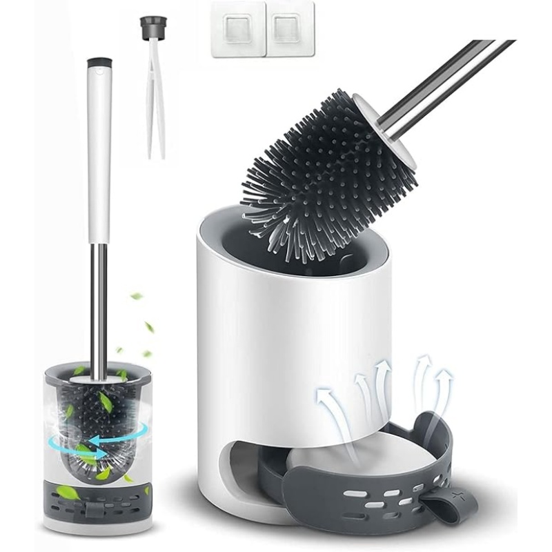 TOOHFA 硅胶马桶刷 手柄带隐藏式夹子 清洁卫生间浴室套装