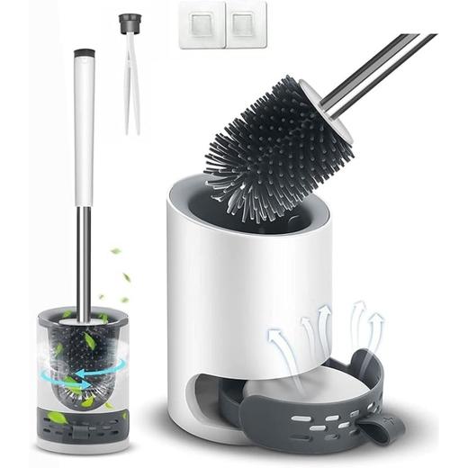 TOOHFA 硅胶马桶刷 手柄带隐藏式夹子 清洁卫生间浴室套装 商品图0