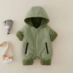 2025冬装婴幼儿连体衣男宝宝夹棉防风冲锋衣运动加厚保暖哈衣