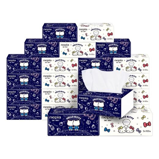 【妮飘×三丽鸥】凯蒂星空IP抽纸面巾纸家用餐巾纸整箱卫生纸100抽*24包_MW 商品图0