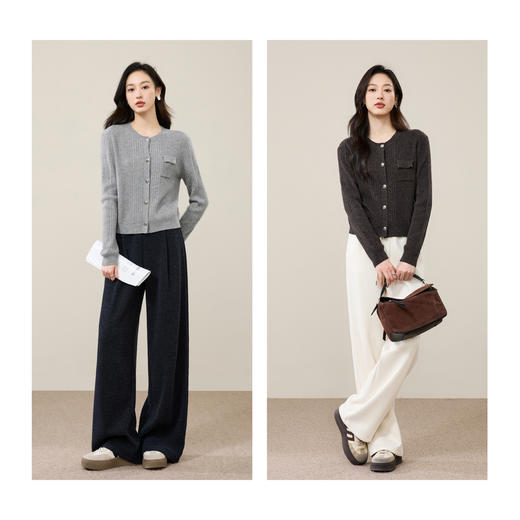 【100%绵羊毛-开衫】逸阳秋冬新款圆领叠穿暖糯宽松外穿百搭厚外套5359 商品图4